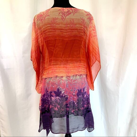 Nichii Beach cover-up sequin Sunset colours short sleeve chiffon kimono blouse - Picture 5 of 12